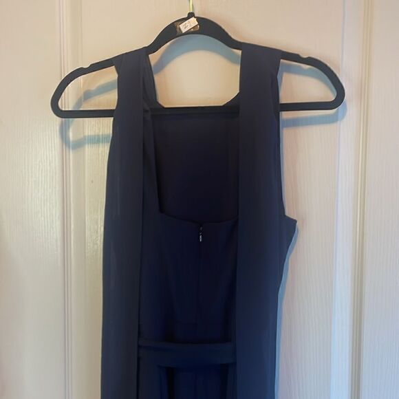 Vince Camuto Jumpsuit  Ruffle Neck Halter Wide Leg Navy Blue Stretch Sz. 4 - Picture 7 of 11